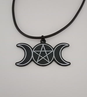 Triple moon goddess pentagram necklace