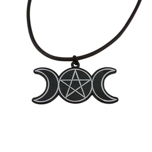 Triple moon goddess pentagram necklace